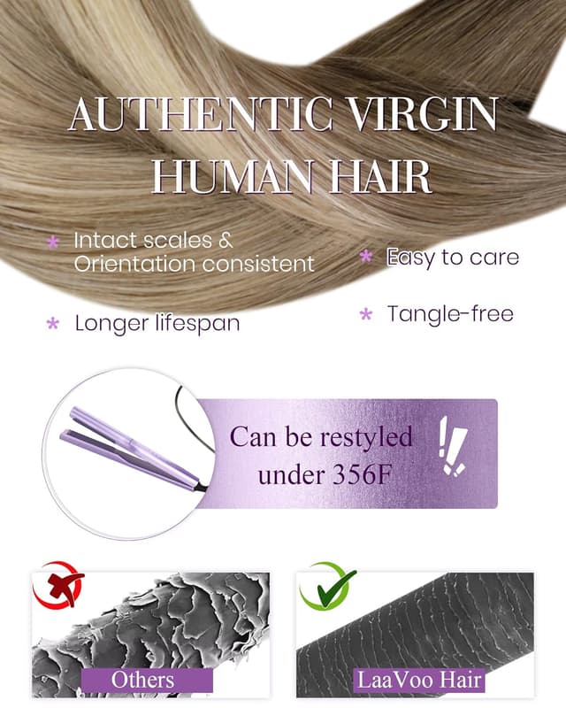 Detalle 2 de LaaVoo Bondings Extension Echthaar (55 cm) mit Keratin-Bondings – Balayage Blond Ombre, 50 g, U-Tip