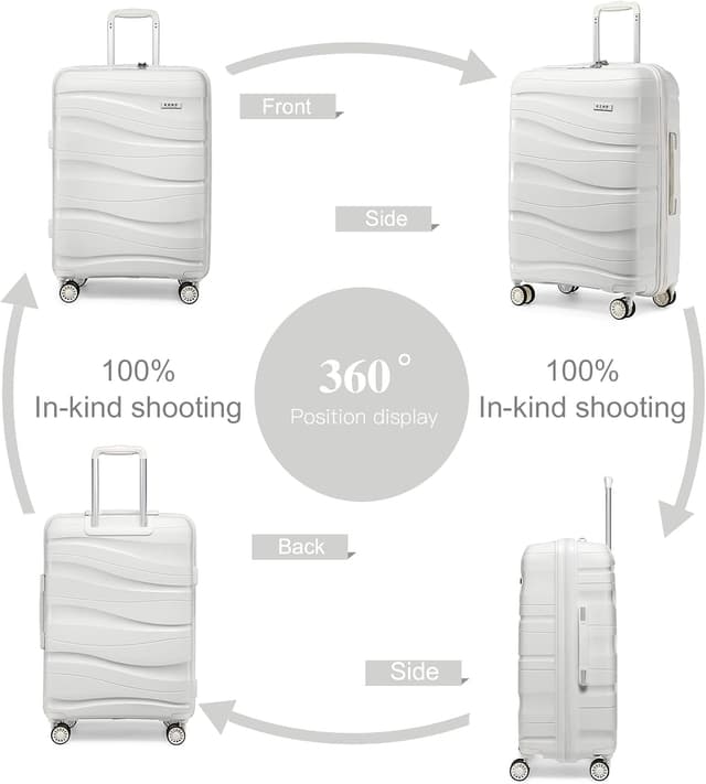 Thumbnail 6 de KONO Mittelgroß Koffer 65 cm mit TSA-Schloss, 4 Rollen und Polypropylen-Hartschale (Creme Weiß)