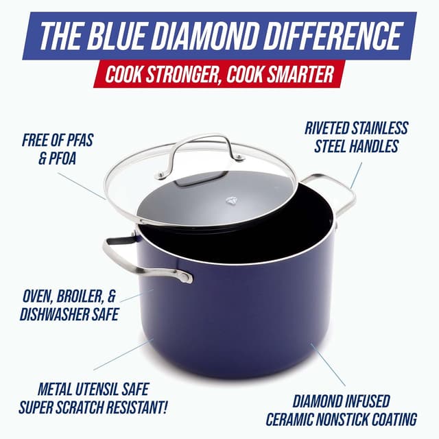 Thumbnail 2 de Blue Diamond 8QT Nonstick Stockpot with Glass Lid 🍲
