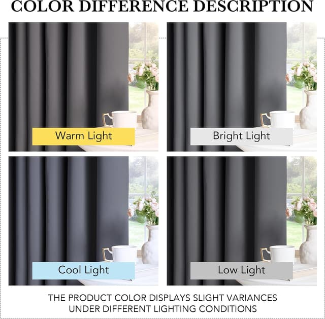 Detalle 2 de PONY DANCE Blickdichte Vorhänge Grau mit Kräuselband – 2er Set für Wohnzimmer & Verdunklung (H 175 x B 140 cm)