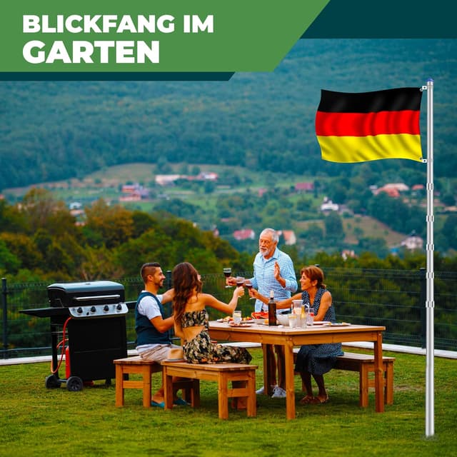 Thumbnail 6 de KESSER® Teleskop Fahnenmast aus Aluminium, 6,30 m inkl. Bodenhülse (60 cm) & Deutschlandflagge, höhenverstellbar