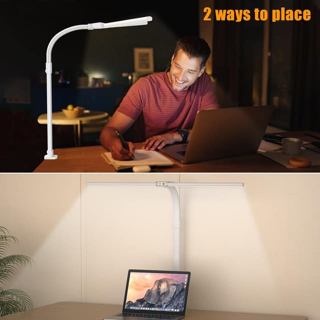 Detalle 2 de LOTTBUTY 24W Double-Head LED Desk Lamp (Clamp, Eye Protection, 25 Modes) – L-White