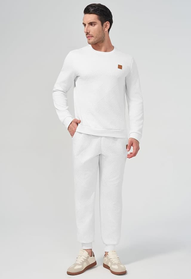 Detalle de KUYIGO Herren Trainingsanzug-Set (2-teilig) aus atmungsaktivem Baumwoll-Sweat – für Fitnessstudio, Laufen & Freizeit, S-2XL