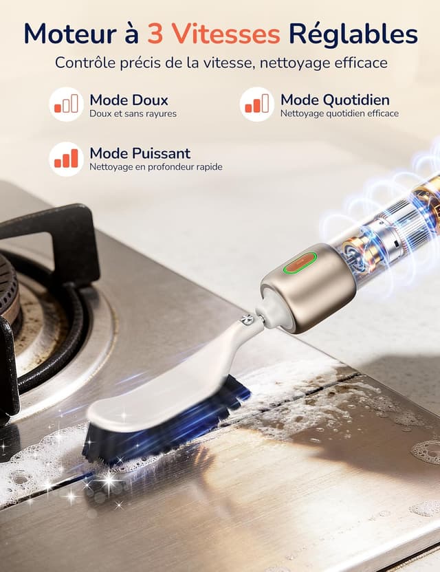 Detalle 2 de Brosse de nettoyage électrique PalNests avec 2 têtes et 3 vitesses réglables