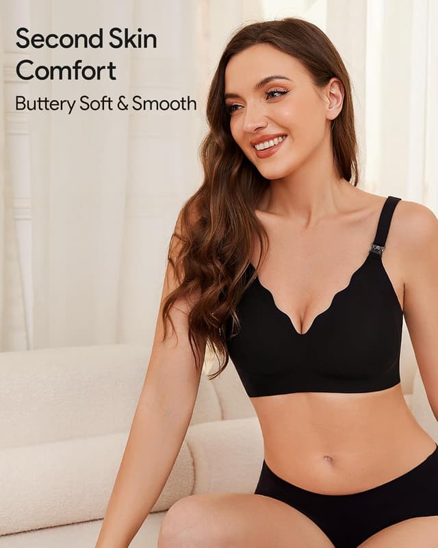 Detalle de HBselect Still-BH ohne Bügel für Schwangerschaft und Stillzeit – nahtlos mit Silikonstreifen & zusätzlicher BH-Verlängerung