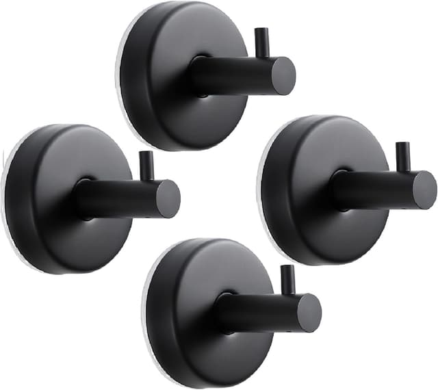 Detalle de Dntorx Suction Cup Hooks (4 Pack) – Black stainless-steel towel, robe & bath accessory hooks