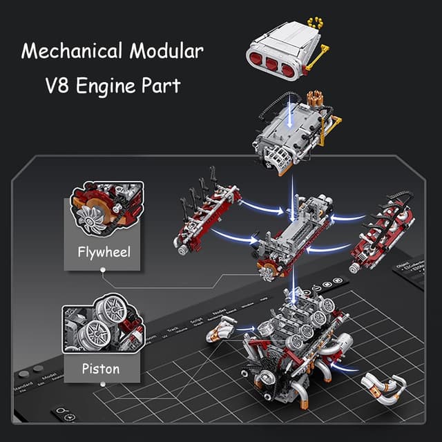 Detalle de muuchuu Technik V8 – Kit di montaggio motore V8 STEM in 2347 pezzi (motore a pistoni)