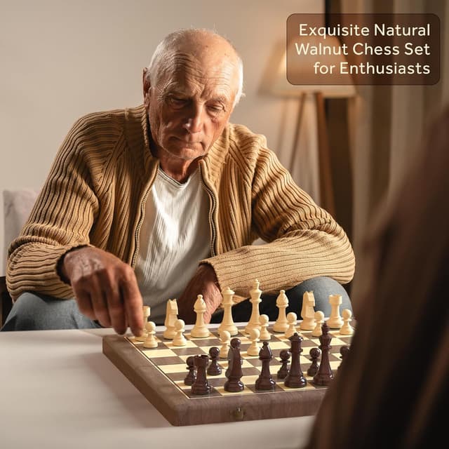 Thumbnail 2 de Premium 38 cm Walnuss Schach- und Dame-Set ♟