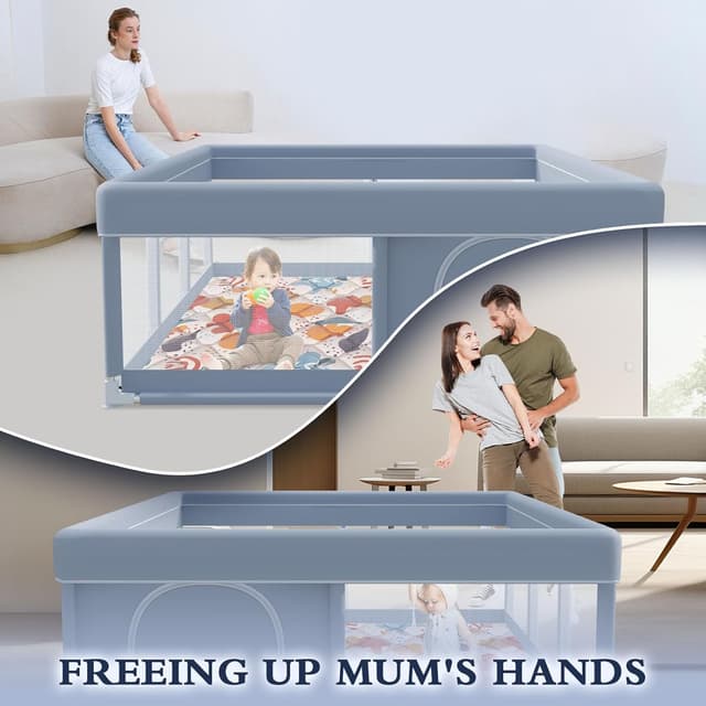 Detalle de XVISHX 74 x 50 Inch Baby Playpen with Mat, Baby Playard for Indoor & Outdoor Use (Grey)