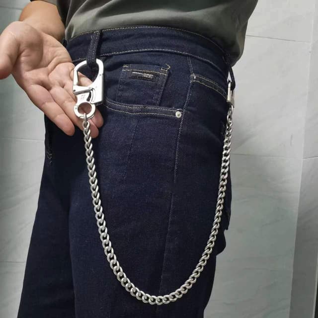 Detalle de Ahiller Geldbörsenkette mit Verschluss im Doppelschloss-Design (Wolframstahl-Kegelkopf) – Heavy-Duty für Herren