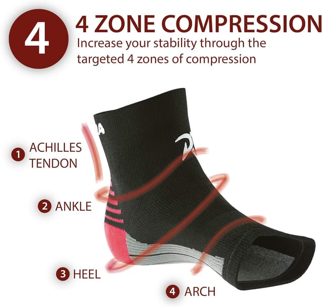 Detalle 2 de Rymora Foot Compression Socks Sleeves (Black) – Ease plantar fasciitis discomfort for heel, arch & ankle support (Large, 25–29cm arch circumference)