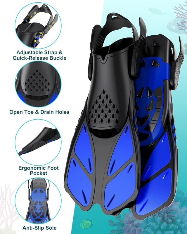 Detalle de Viginsul Mask Fins Snorkeling Gear Set for Adults with Full Face Snorkel Mask, Dry Top and Adjustable Swim Fins