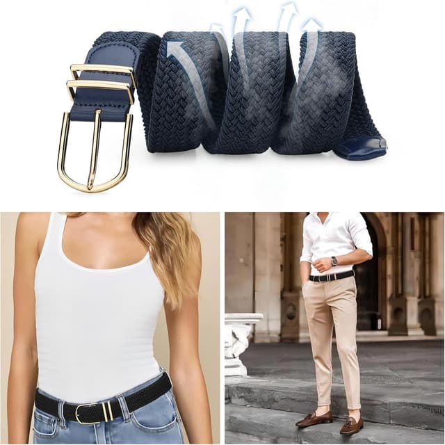 Detalle de WERFORU Unisex geflochtener elastischer Gürtel (2 Stück) – verstellbar für Jeans & Hosen