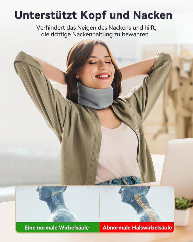 Detalle de BETOVIN Nackenstütze gegen Nackenschmerzen – weiche & verstellbare Halskrause (Grau, L)