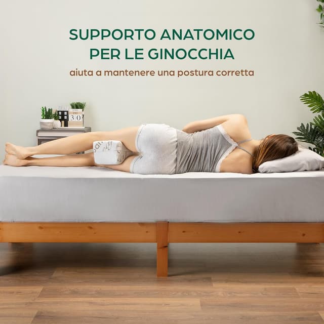 Detalle 2 de Cuscino per gambe e ginocchia Flowen in memory foam e bambù, supporto ortopedico lombare sfoderabile