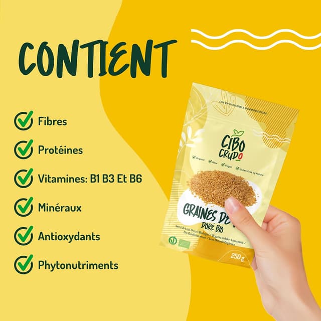Thumbnail 3 de CIBO CRUDO Graine de Lin DorĂ© Bio 250g đŸ