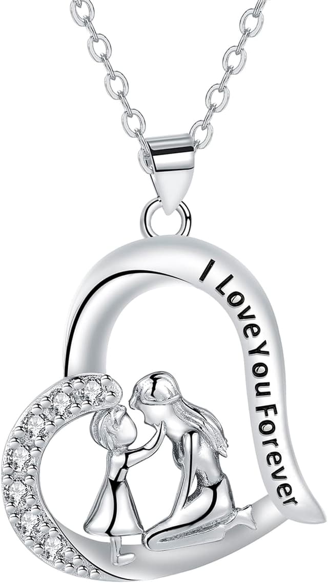 Detalle de Yinsen Mutter und Tochter Halskette aus 925 Sterling Silber – Herzmotiv mit Schutz-Detail, inkl. Geschenkbox