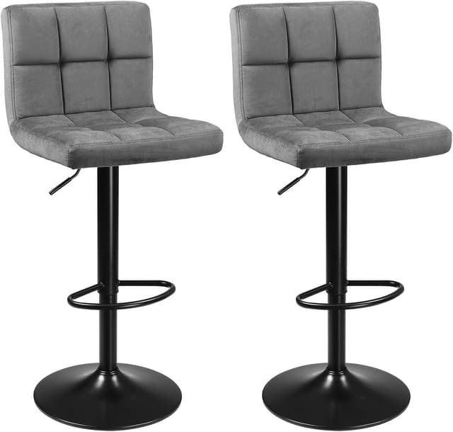 Detalle de Songmics Sgabelli da Bar da Cucina, set di 2 con velluto, altezza regolabile, schienale e poggiapiedi, grigio scuro