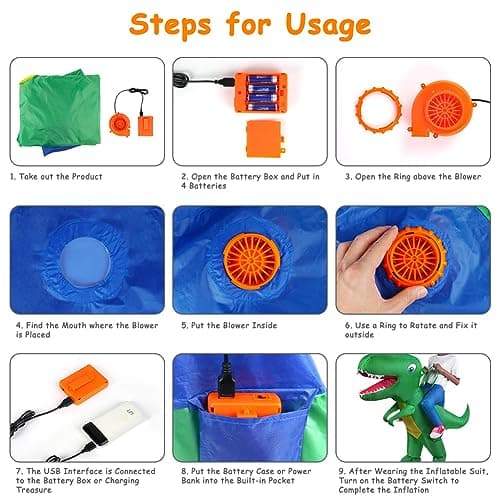 Thumbnail 3 de AOOWU Disfraz Dinosaurio Niños, Disfraz Hinchable con Sistema Inflable, para Halloween, Cosplay Cumpleaños Navidad Carnaval Fiesta Mardi Gras