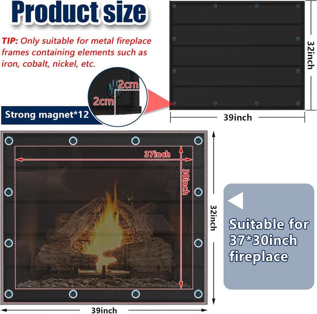 Thumbnail 1 de Magnetic Fireplace Blanket 39x32 Draft Stopper 🪵