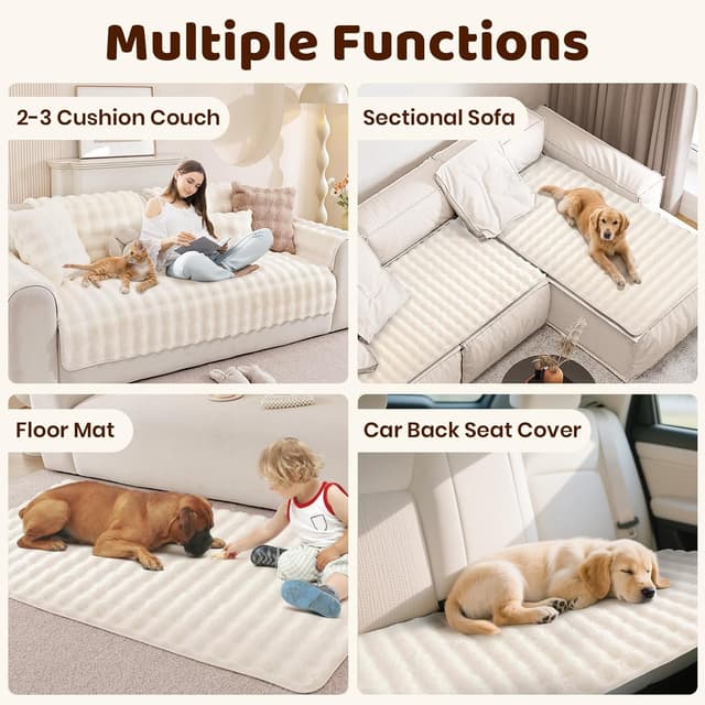 Detalle de Royhom housse de canapé épaisse en fausse fourrure (crème) antidérapante – 90 x 180 cm