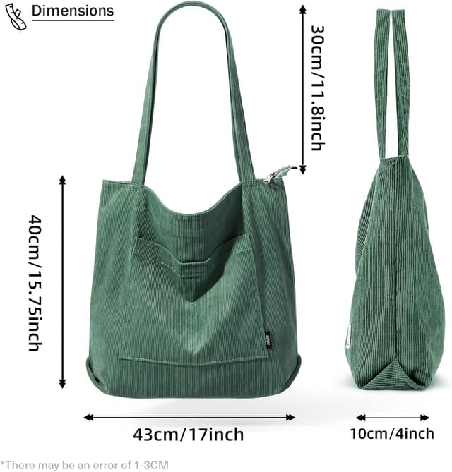 Detalle de KALIDI Cord Tasche Damen Umhängetasche mit Reißverschluss – wasserdichte Tote Bag für Arbeit, Büro & Alltag