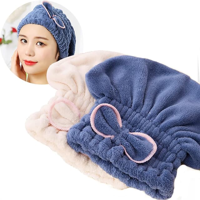 Detalle de Jseng 2-Pack Microfiber Hair Drying Caps (Hair Turban Wrap Towels)