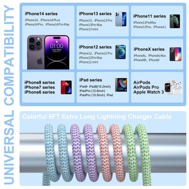 Thumbnail 5 de iPhone Charger Cable 6ft MFi Certified 4-pack