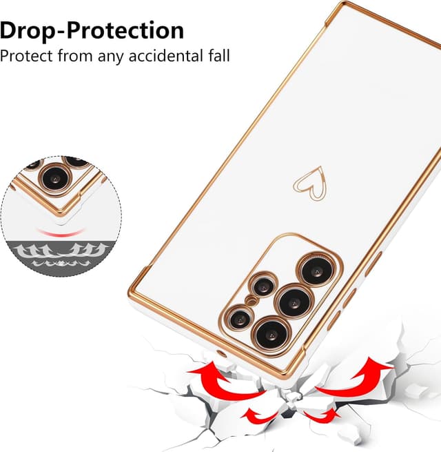 Detalle de ZTOFERA Handyhülle für Samsung Galaxy S25 Ultra 5G (6,9 Zoll) – weiches Silikon mit Herz-Muster & goldfarbenem Rand