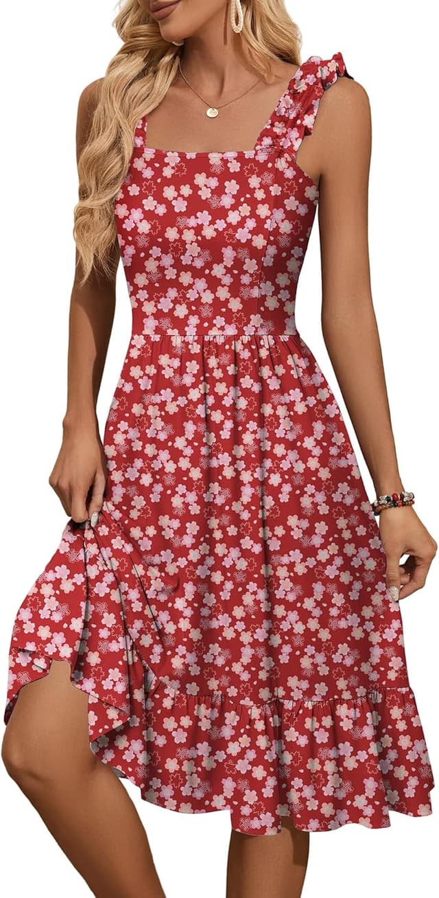 Thumbnail 6 de ZABERRY Womens Summer Midi Dress 2026 with Elastic Straps, Square Neck & Floral Print