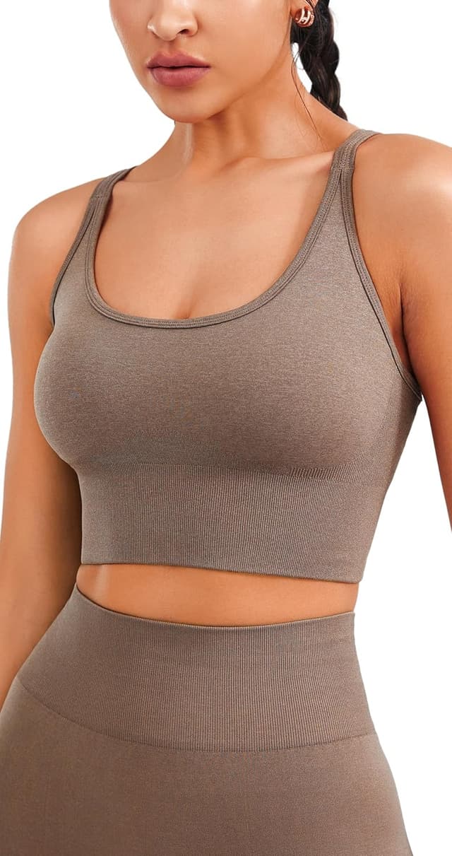 Detalle de JOYSPELS Women’s Seamless Longline Sports Bra with Slim Cross-Back Straps (Removable Pads)