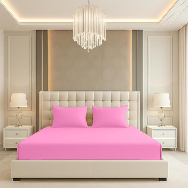 Detalle de BEDIO Extra Deep Fitted Super King Pink 35cm pocket microfiber sheet