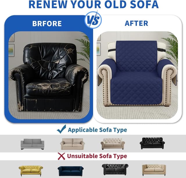 Detalle de YSTELLAA copridivano 100% impermeabile e antigraffio per divano 2 posti con braccioli, blu scuro