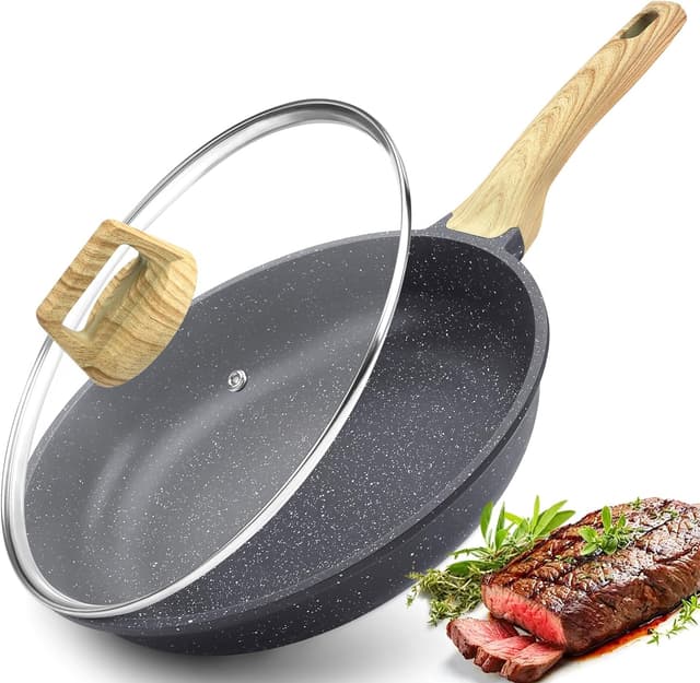 Detalle de GiPP Grey Granite Nonstick Skillet Frying Pan (20cm+ with Lid) for omelettes and everyday cooking