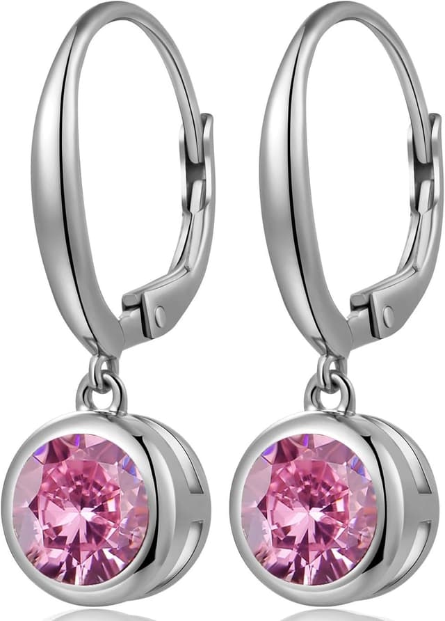 Detalle de Jiamiaoi Weißgold-überzogene Hängeohrringe mit Zirkonia – Tropfenohrringe in Silber/Roségold