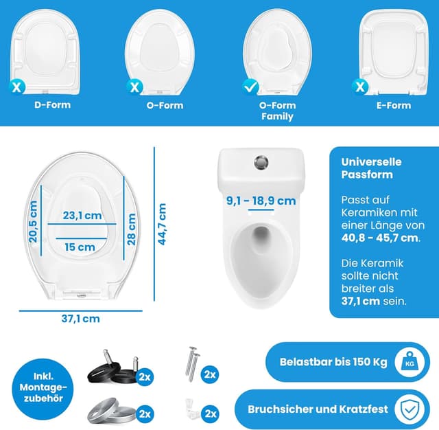 Detalle de KESSER WC Sitz mit Absenkautomatik, Quick-Release und Softclose (Duroplast, Edelstahl-Befestigung) – einfache Montage