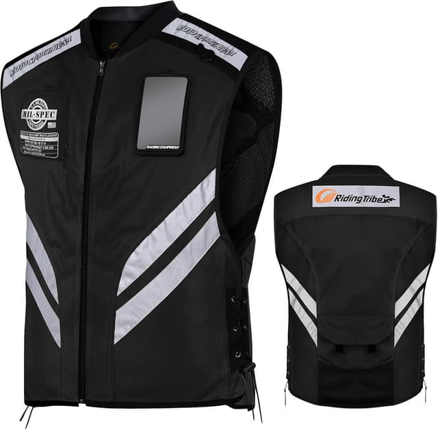 Detalle de LVNRIDS Motorcycle Safety Reflective Vest – fluorescent green, sleeveless protective riding layer