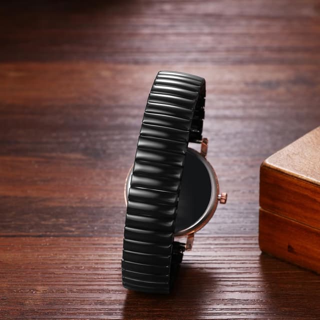 Detalle de Avaner Damen Stretch Armbanduhr mit großen Zahlen & hartem Edelstahlarmband