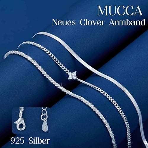 Detalle de MUCCA pack de 3 pulseras para mujer en plata 925, ajustables e hipoalergénicas