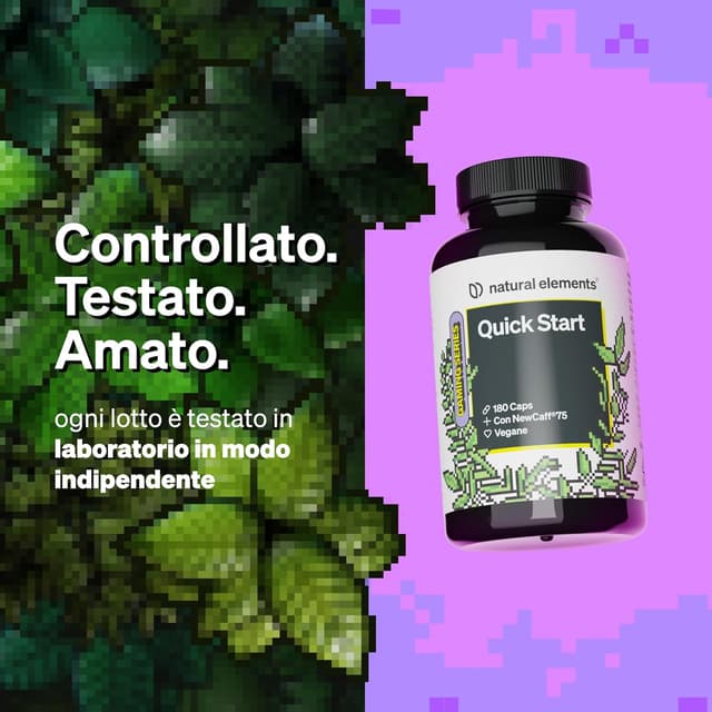 Detalle 2 de natural elements Quick Start – 180 capsule (scorta 6 mesi) con caffeina NewCaff®75, vegane, ad alto dosaggio