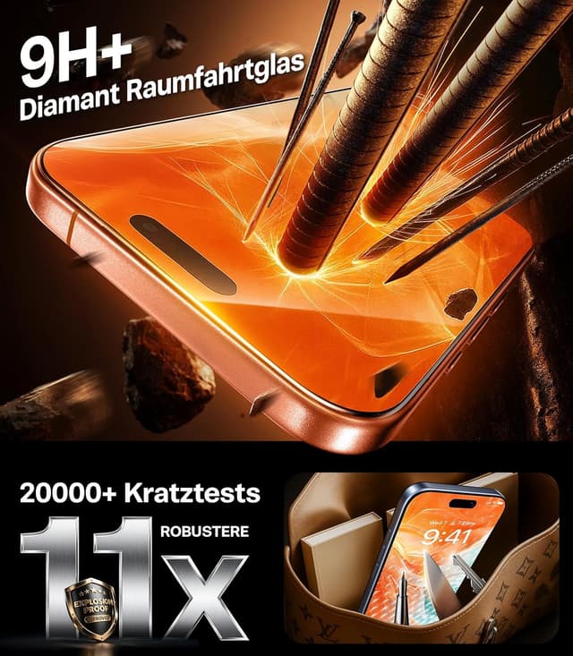 Detalle de TORRAS Präzise 9H+ Privacy Panzerglas für iPhone 17 Pro mit Sichtschutz (Full Screen, 0 Blasen, 2 Stück)