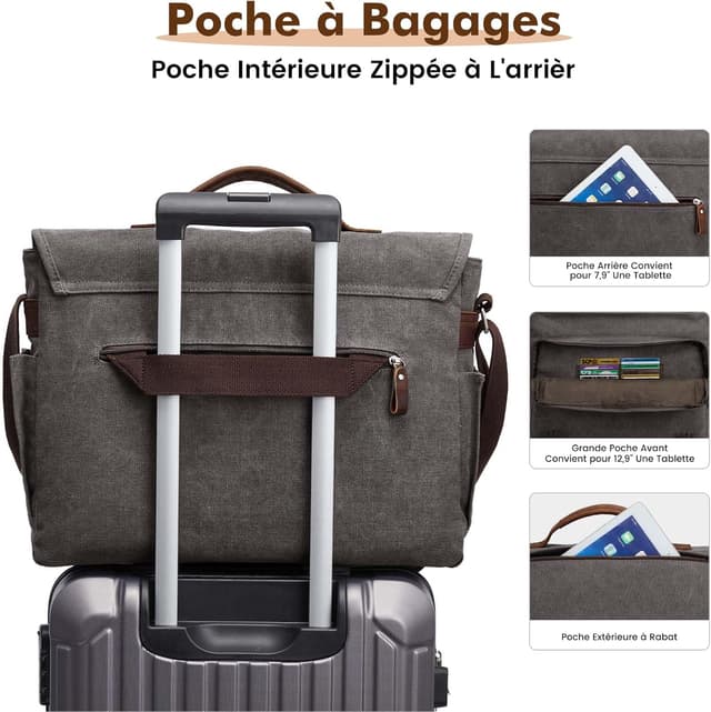 Detalle de S-ZONE Homme sac à bandoulière 17,3 pouces (toile) pour ordinateur portable et documents de travail