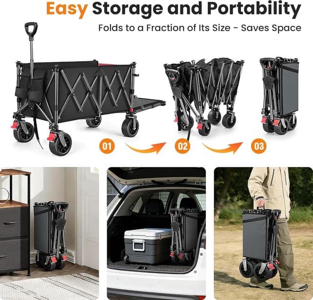 Detalle de 240L Festival Trolley on Wheels Heavy Duty Folding Wagon (rear-opening, 160kg load) – Black