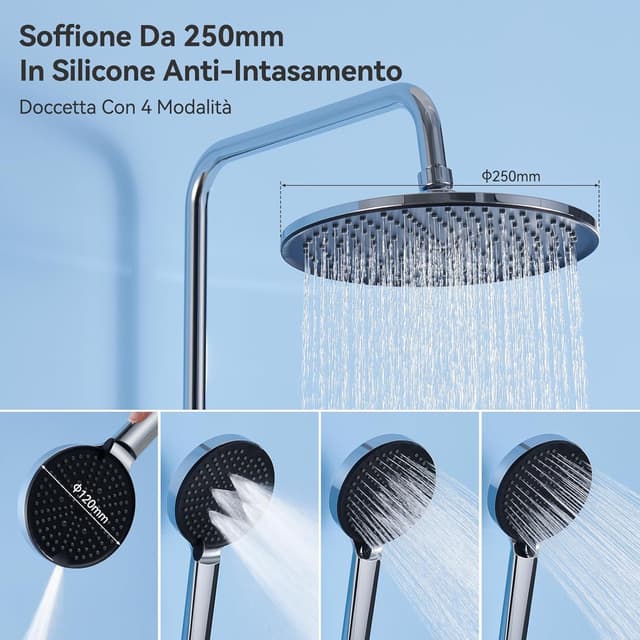 Detalle 2 de AuraLum Auralum Colonna Doccia senza miscelatore con set doccia 25 cm, saliscendi regolabile e 4 getti (cromo)