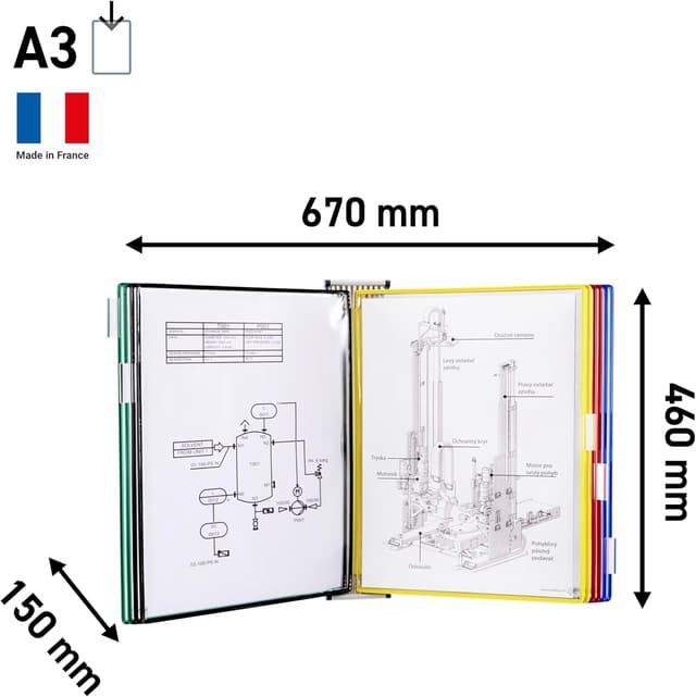 Detalle 2 de Djois 413109 – Support mural métallique pour documents A3 avec 10 pochettes Tarifold