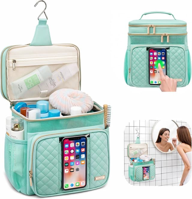 Detalle 2 de Tealari Large Toiletry Bag Shower Caddy with Hanging Hook & Transparent Waterproof Phone Pocket