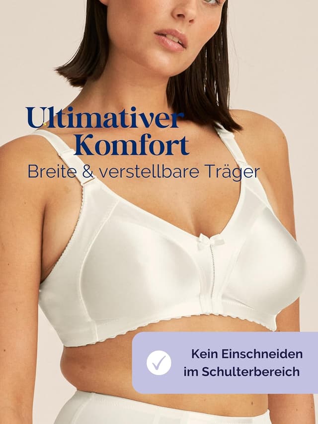 Detalle de Naturana Minimizer-BH ohne Bügel (Cup B–G) mit breiten Trägern – optisch kleinere Cupgröße