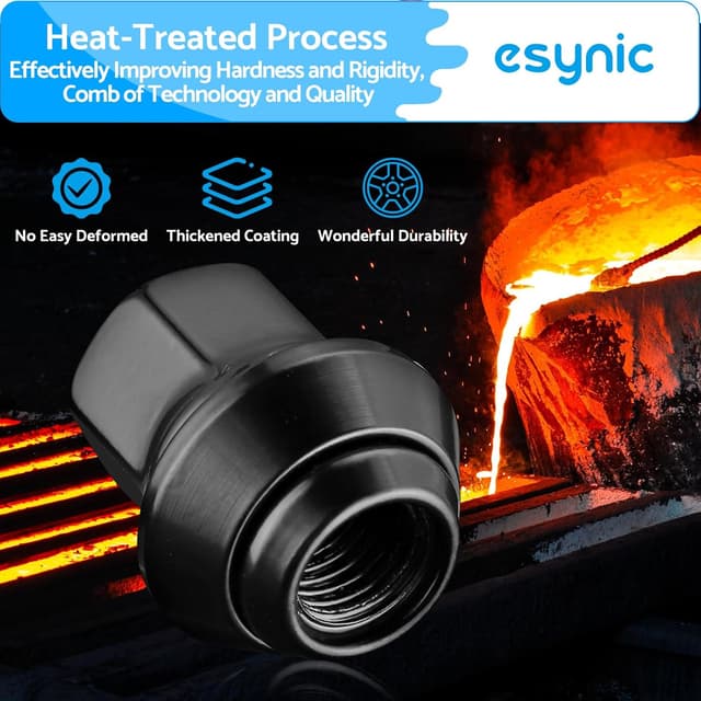 Detalle de eSynic 16-Piece Wheel Nuts Set for Ford (M12x1.5, 19mm Hex) Black Locking Nuts with Taper Washer