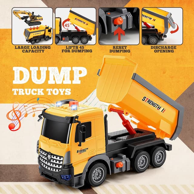 Detalle de EUTOYZ construction toy car set with excavator and dump truck (with music & lights) for ages 2–7