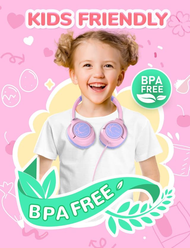 Detalle de iClever Kids Wired Headphones (85dBA volume limit) for School & Travel, Pink